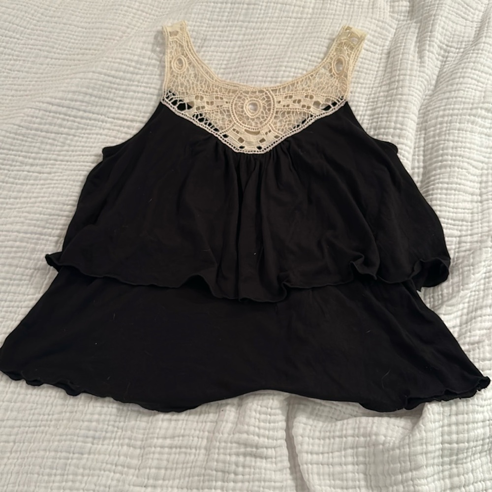 Black & Beige New Directions Tank Top w/ Lace Top